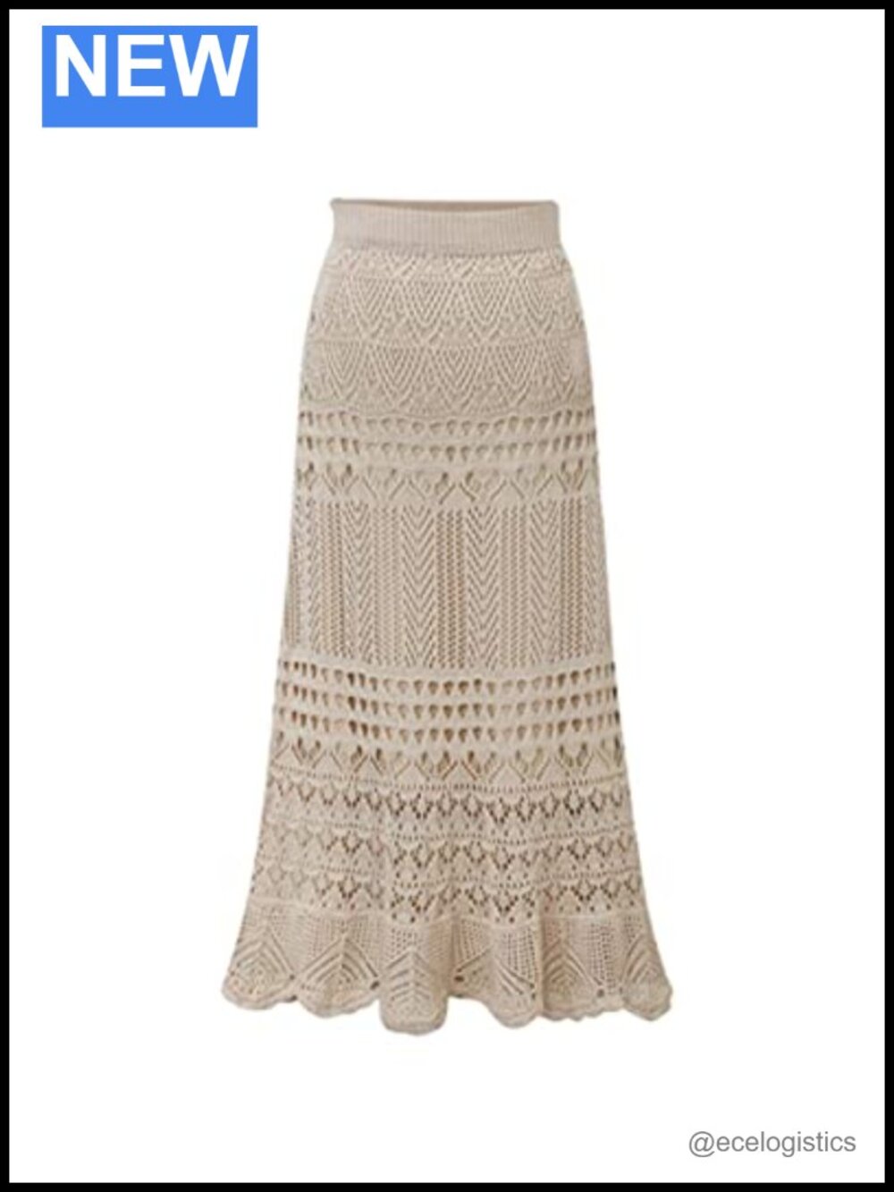 Women's Crochet Knit High Waist Maxi Skirt with Floral Hollow Out